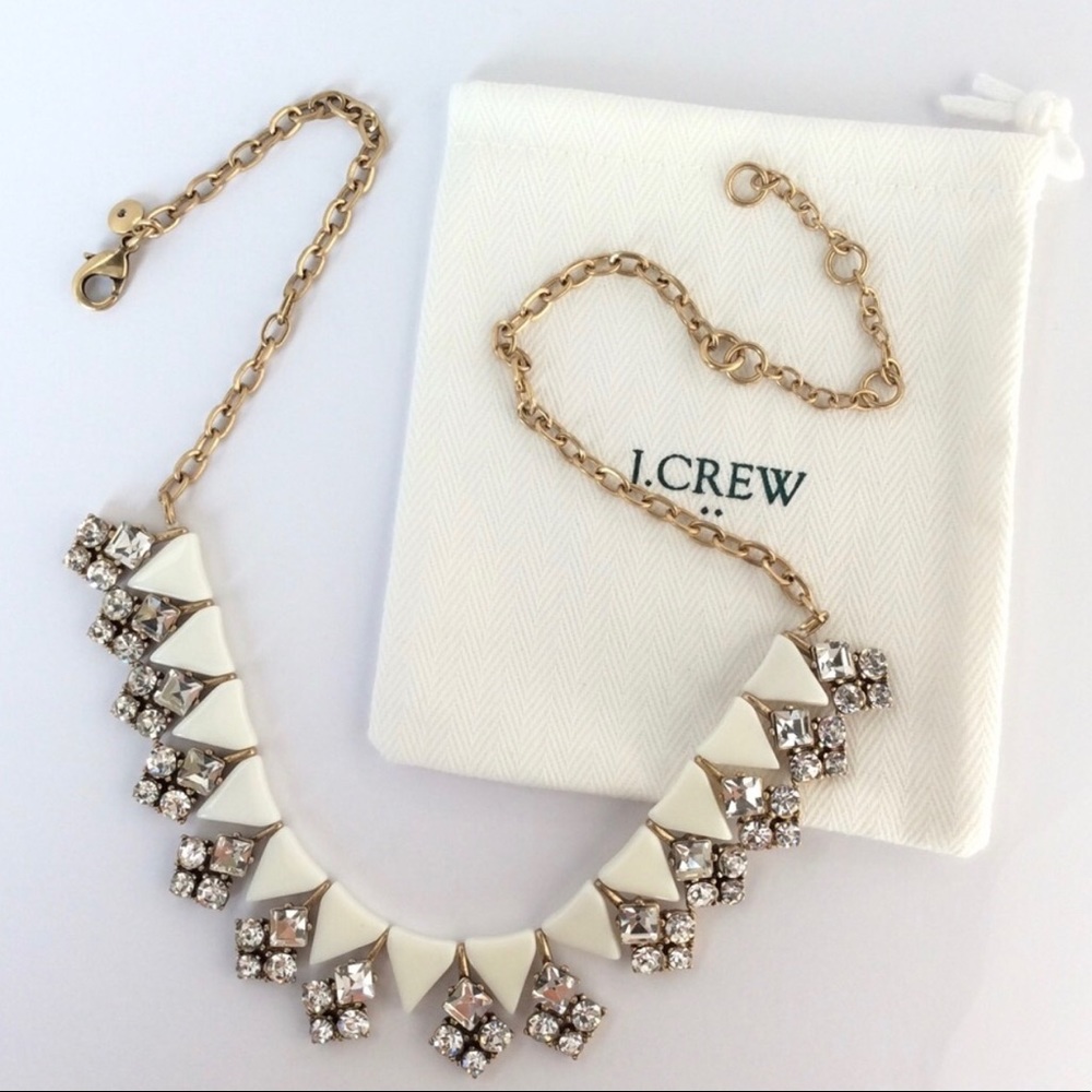 J. Crew. White Clear Crystal Statement Necklace